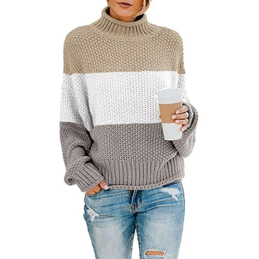 Sidefeel Women's Chunky Knit Oversized Long Sleeve Pullover Turtleneck Sweater